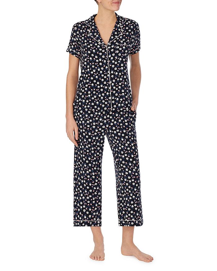 Kate Spade New York Printed Cropped Pajama Set In Black Daisy
