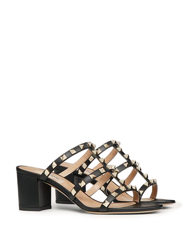 Valentino Garavani 60mm Rockstud Caged Block-heel Slide Sandals In Black