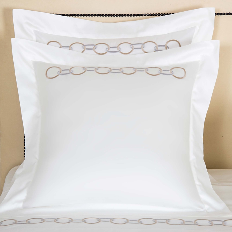 Frette Links Embroidery Euro Sham In Savage Beige/scoglio