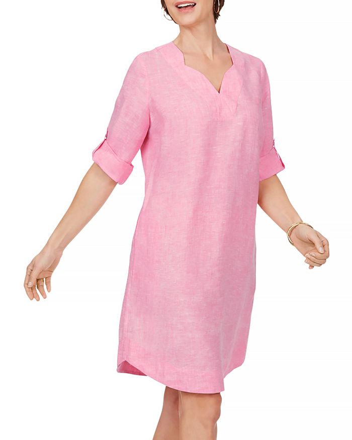 Foxcroft Harmony Non Iron Linen Dress In Cabana Pink