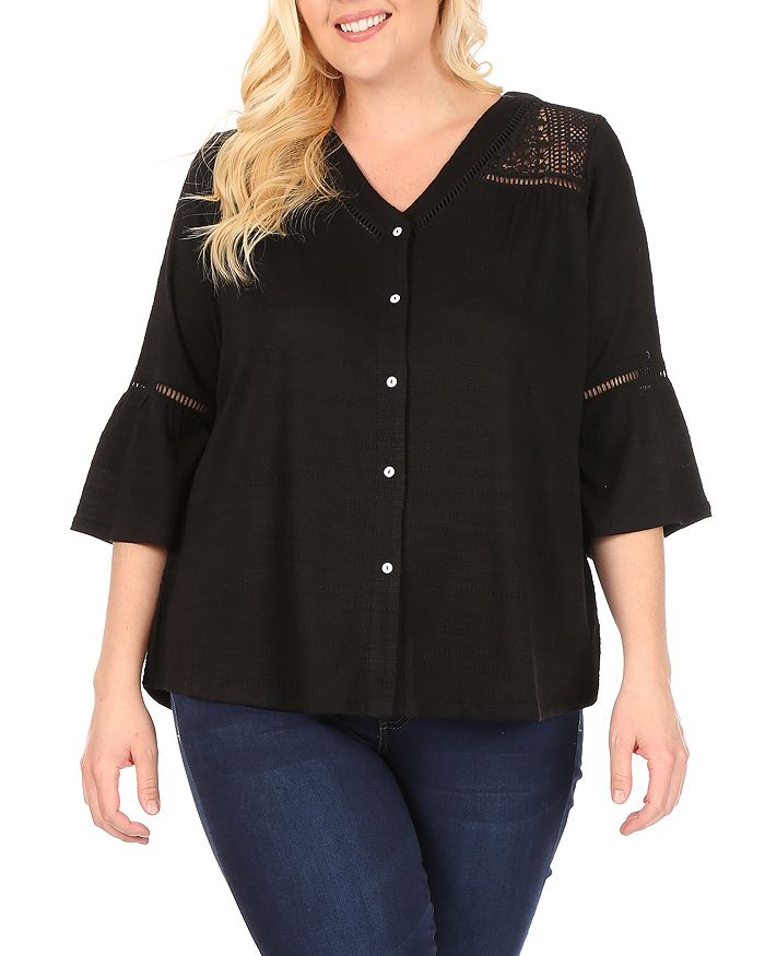 Belldini Plus Bell Sleeve Blouse In Black