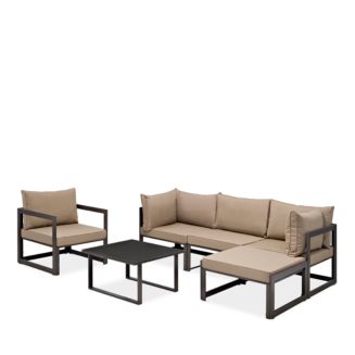 Modway Fortuna 6 Piece Outdoor Patio Sectional Sofa Set with Small ...