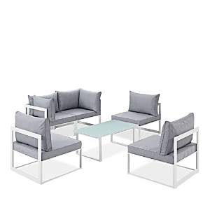 Modway Fortuna 6 Piece Outdoor Patio Modular Sectional Sofa Set And Large Coffee Table In Gray/white