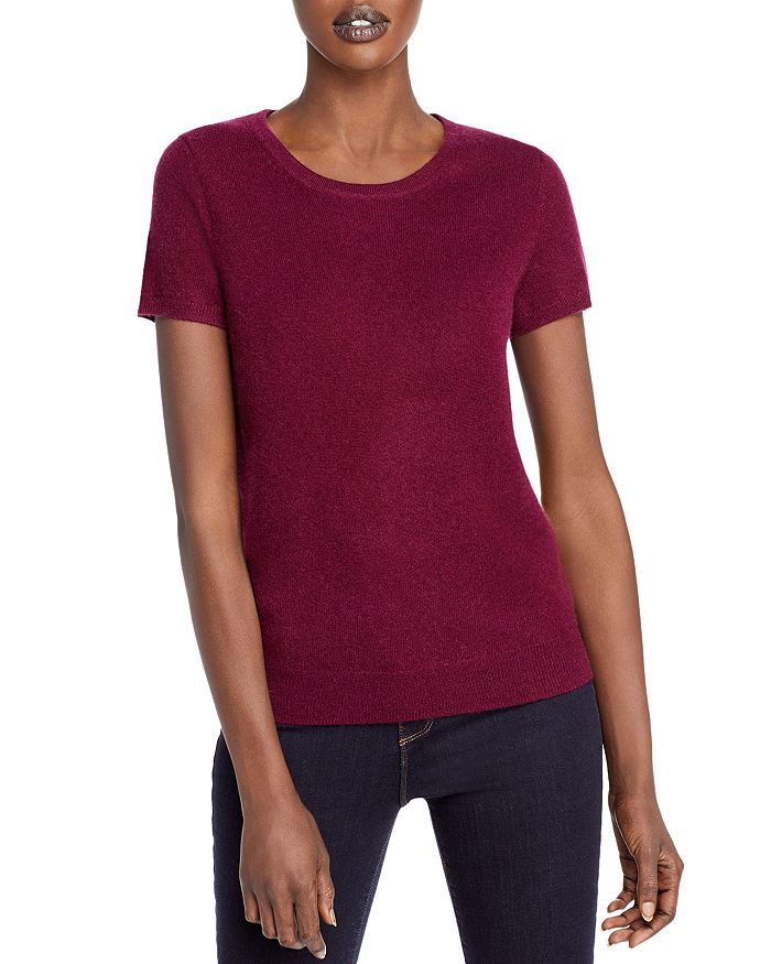 C By Bloomingdale's Short-sleeve Cashmere Sweater - 100% Exclusive In Wine