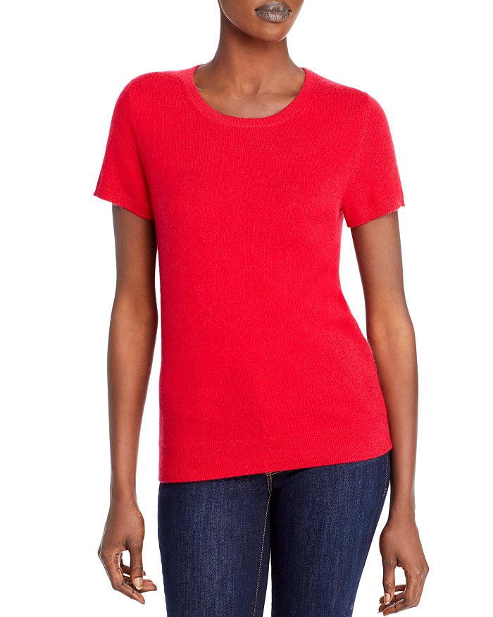 C By Bloomingdale's Short-sleeve Cashmere Sweater - 100% Exclusive In Scarlett