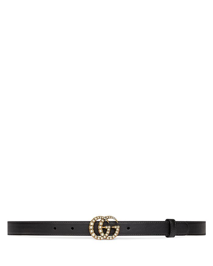 Leather belt with pearl Double G