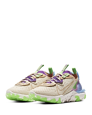 Nike React Vision Mesh, Felt And Faux Leather Sneakers In Fossil/vivid Purple/green Strike/vachetta Tan