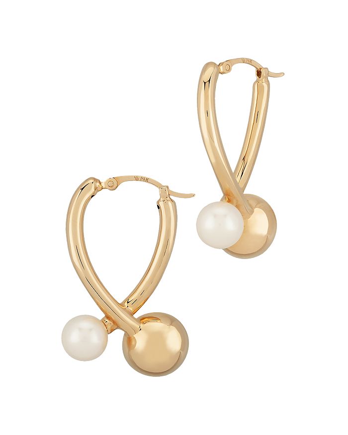Bloomingdale's - Cultured Freshwater Pearl Wishbone Hoop Earrings in 14K Yellow Gold - 100% Exclusive