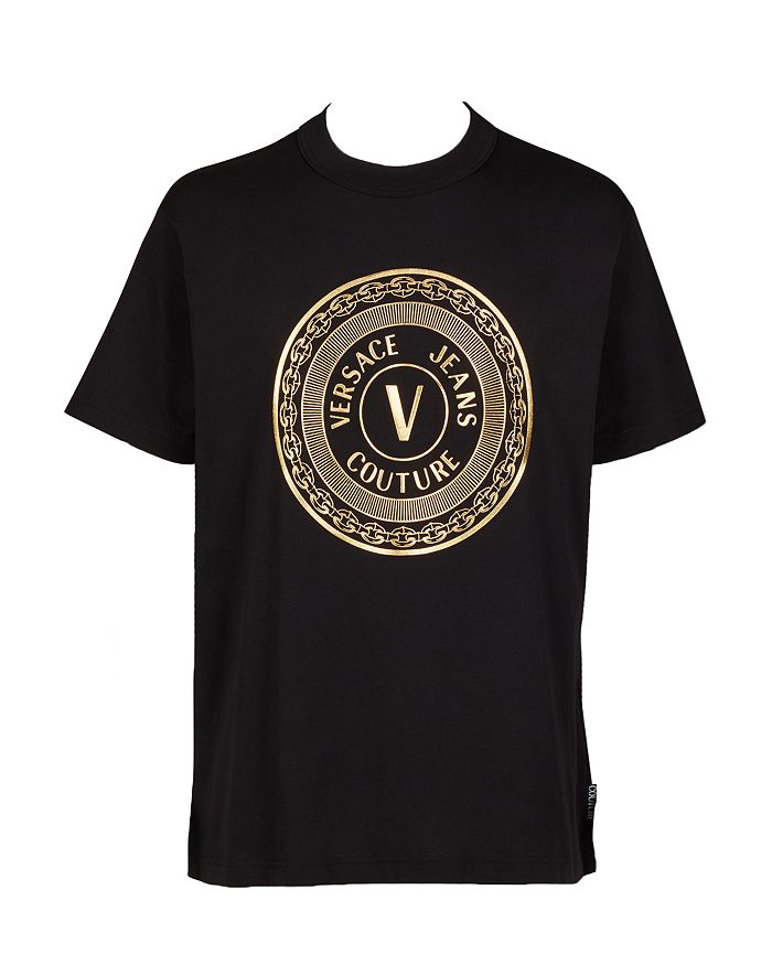 VERSACE JEANS COUTURE V BUTTON GOLD FOIL LOGO TEE,EB3GZA7TKE30319