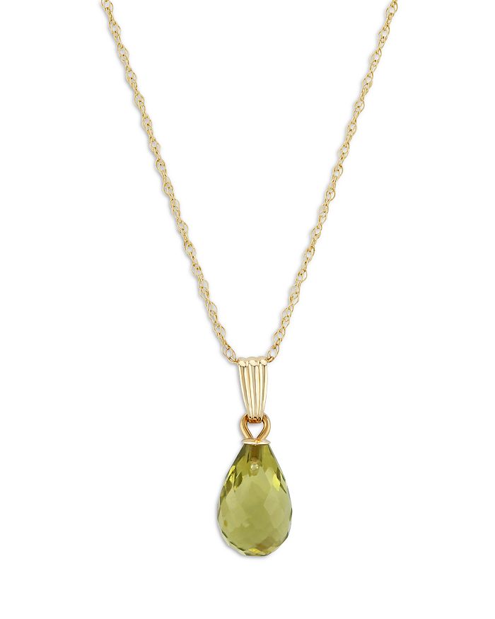 Bloomingdale's Peridot Briolette Pendant Necklace In 14k Yellow Gold, 18 - 100% Exclusive In Peridot/yellow Gold