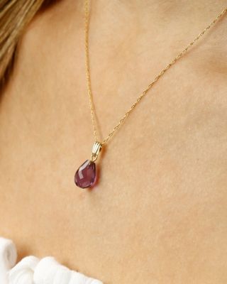 Amethyst Briolette Pendant Necklace in 14K Yellow Gold, 18" 