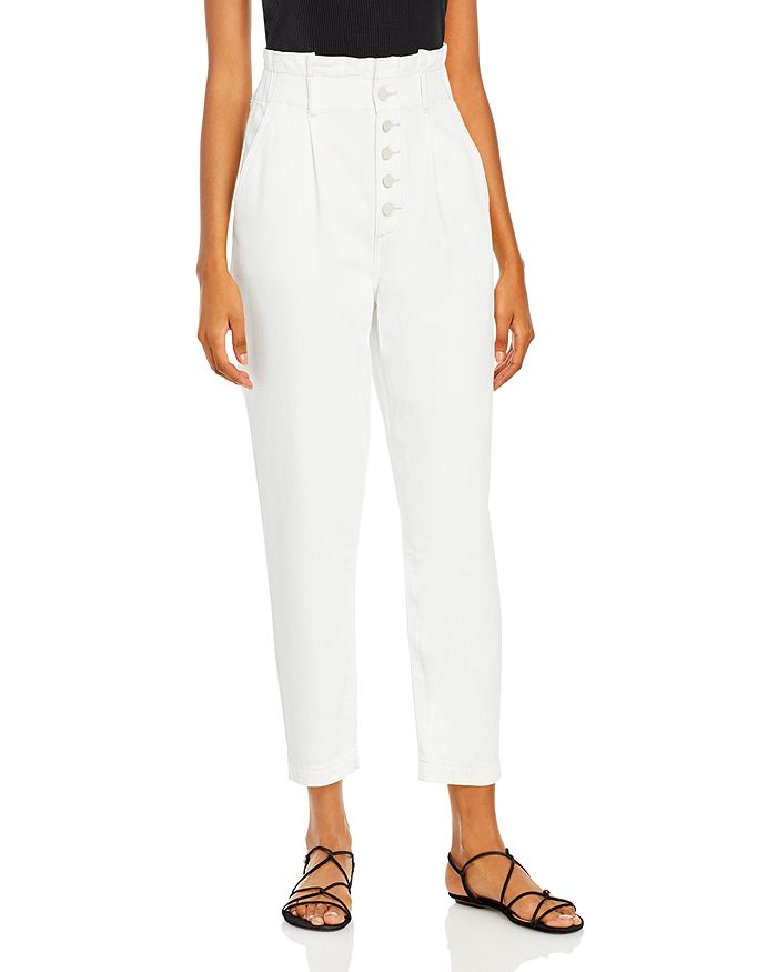 PAIGE Pleated Carrot Leg Jeans in White | Bloomingdale's
