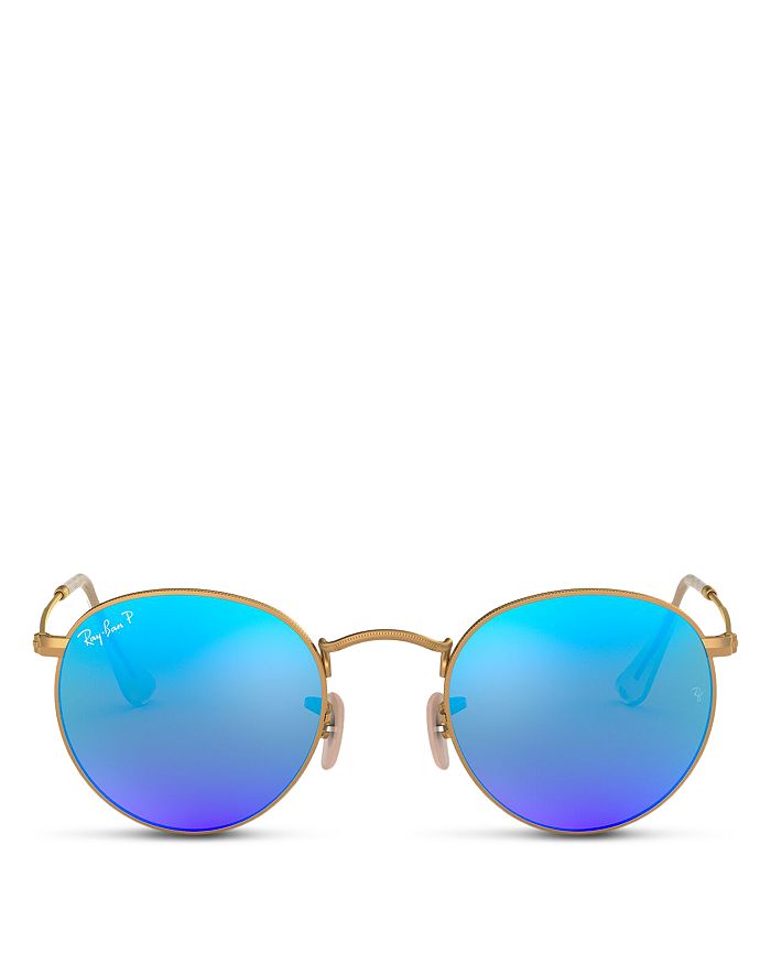 Ray Ban Unisex Polarized Round Sunglasses In Matte Gold/blue Mirror Polarized