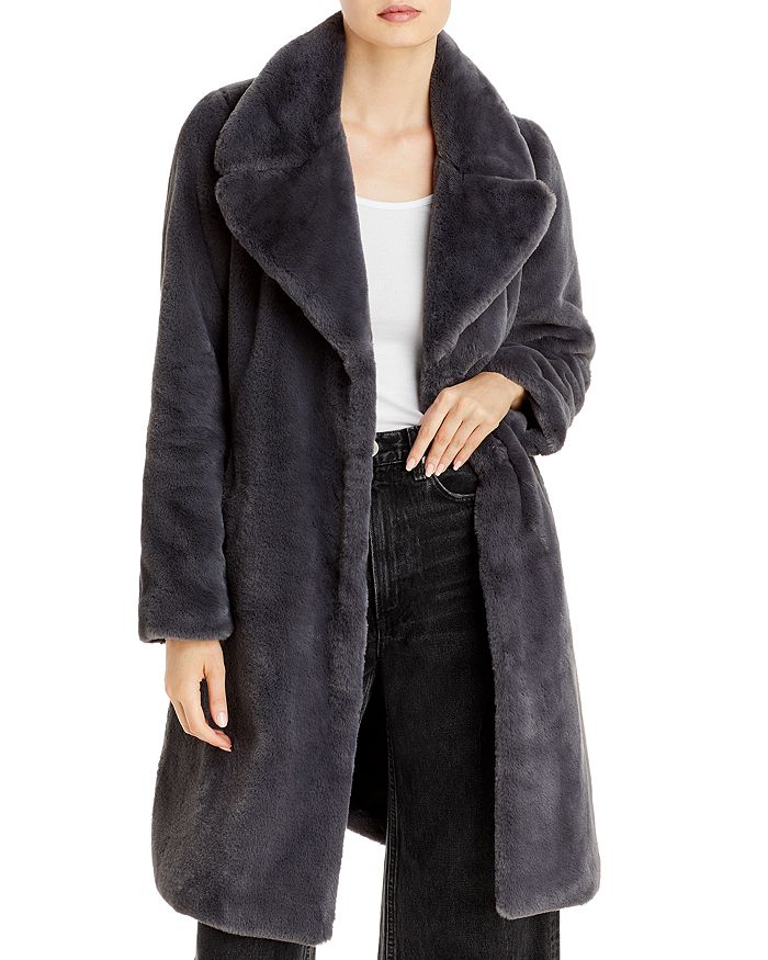Aqua Faux-fur Coat With Wide Lapels- 100% Exclusive In Graphite