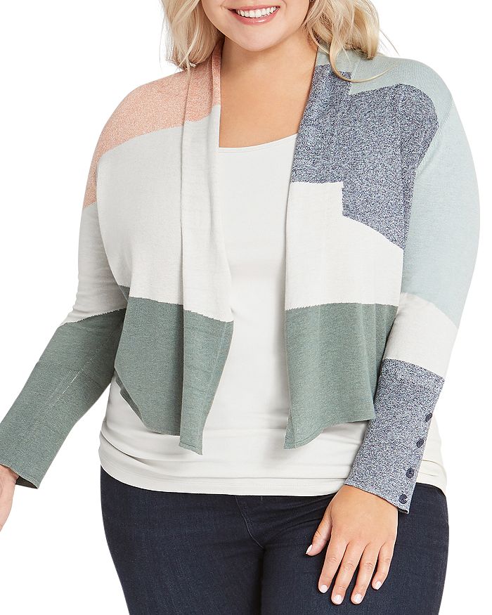 Nic And Zoe Plus Camo Waves Cardigan In Olive Multi