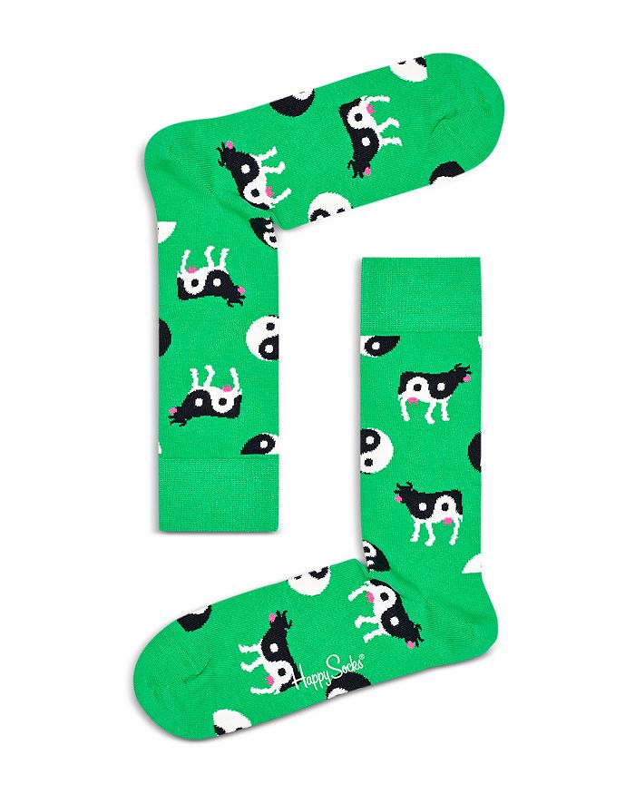 Happy Socks Ying Yang Cow Print Socks In Medium Green