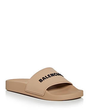 Balenciaga Logo Slide In Beige/noir