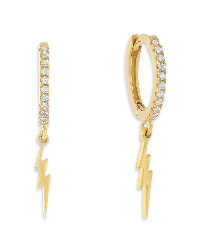 Adinas Jewels 14k Gold Plated Over Sterling Silver Cubic Zirconia Lightning Bolt Huggie Earring