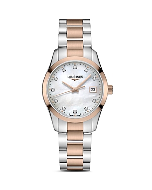 Shop Longines Conquest Classic Watch, 34mm In White/rose Gold