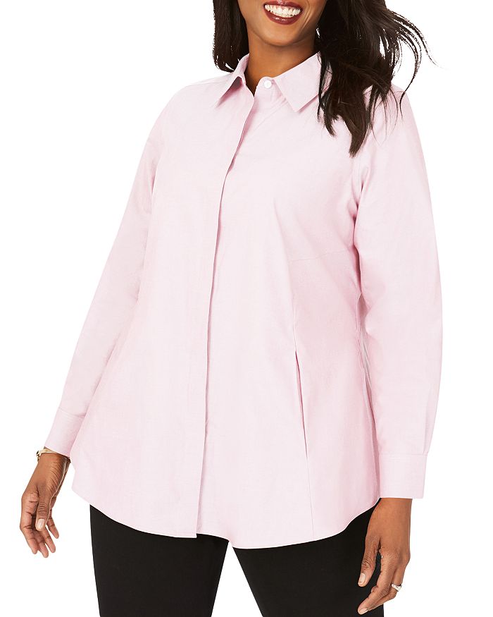 Foxcroft Plus Cici Non Iron Tunic Top In Chambray Pink