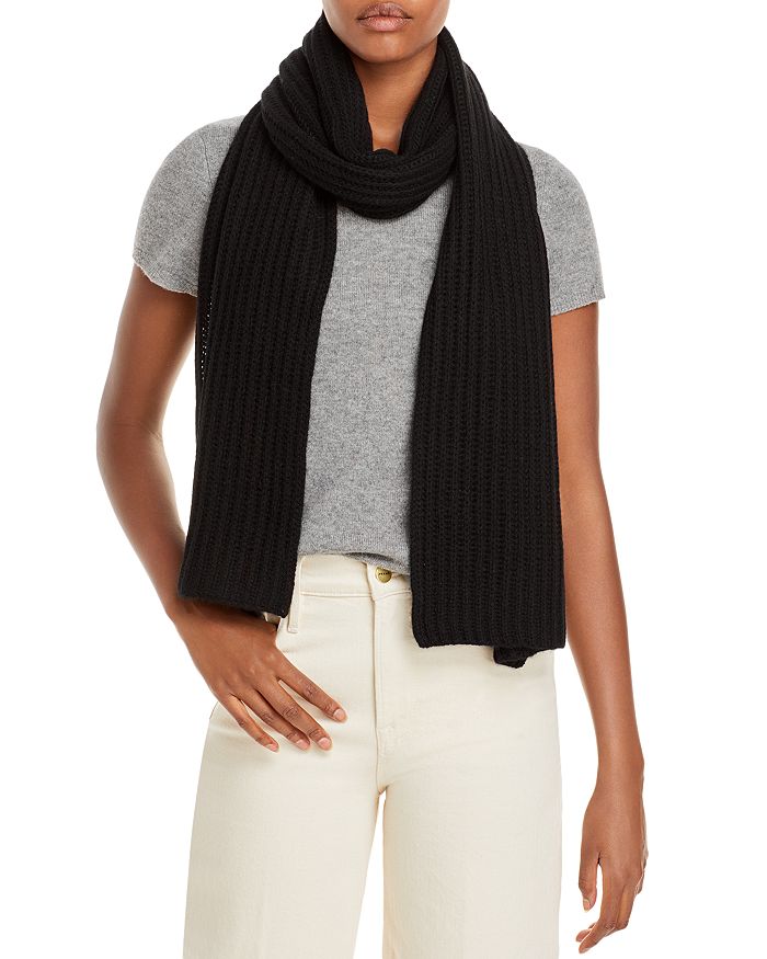 C By Bloomingdale's Solid Ribbed Cashmere Scarf - 100% Exclusive In Black