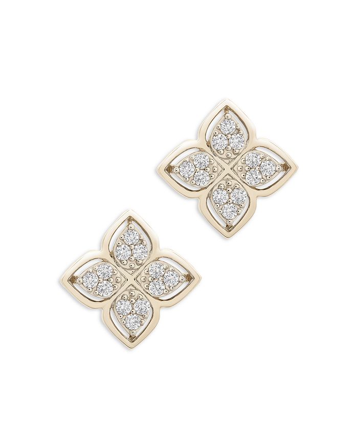 Bloomingdale's Diamond Clover Cluster Stud Earrings In 14k Yellow Gold, 0.25 Ct. T.w. - 100% Exclusive In White