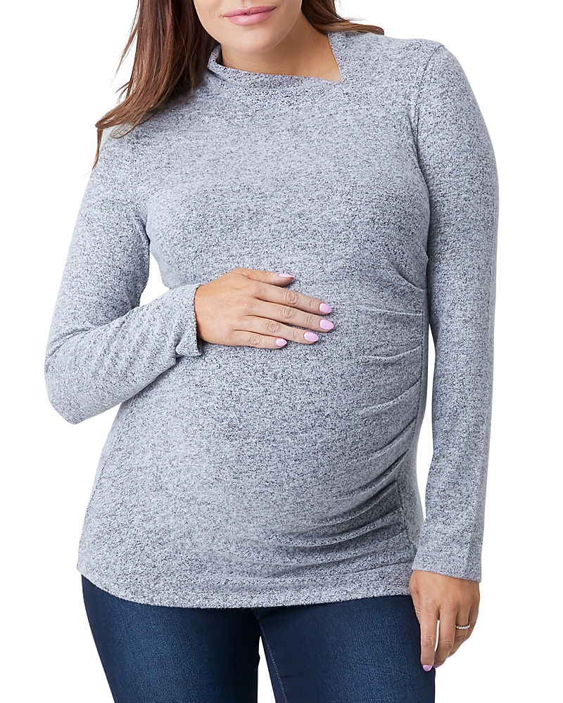 Nom Maternity Claire Asymmetric Ruched Sweater In Gray Hacci