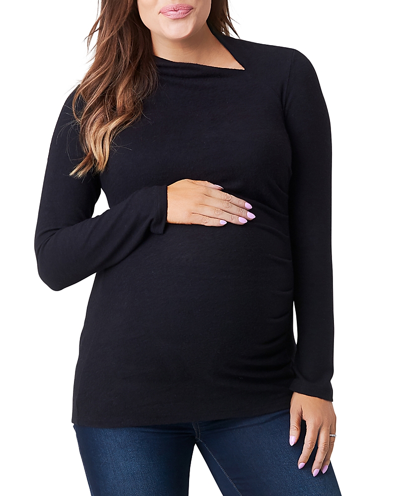 Nom Maternity Claire Asymmetric Ruched Sweater In Black