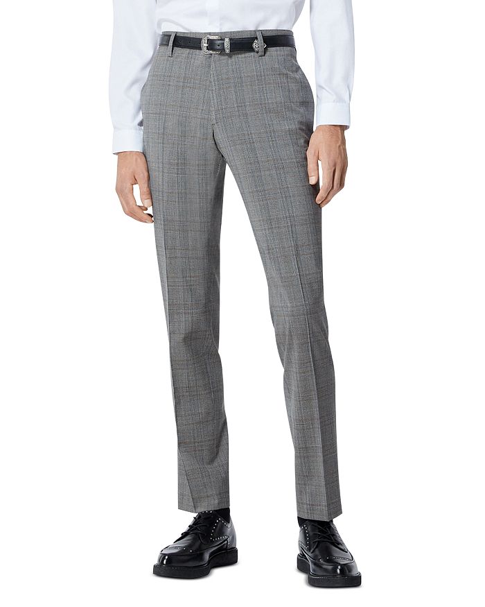 The Kooples Prince Of Wales Wool Checked Suit Pants In Gray/brown