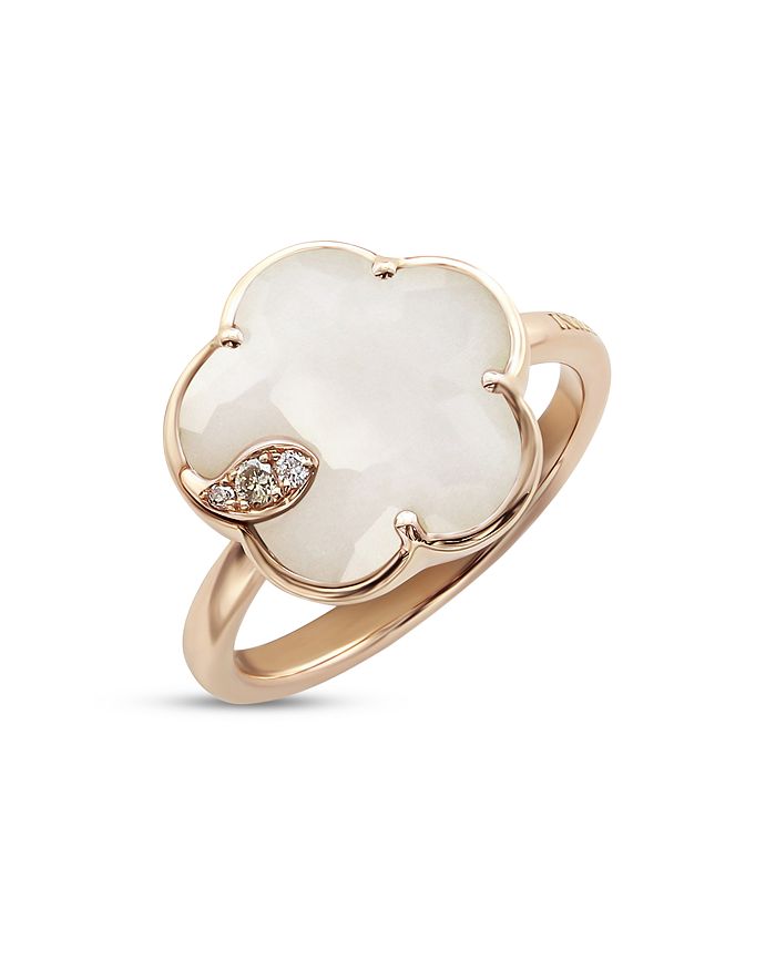 Shop Pasquale Bruni 18k Rose Gold Petit Joli White Agate & Diamond Ring In White/rose Gold