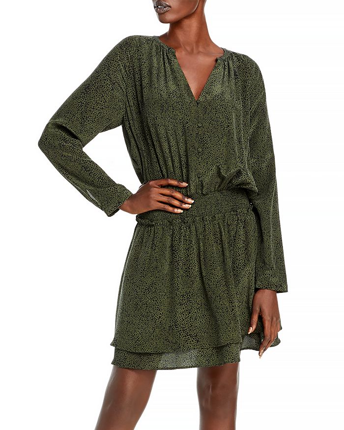 Rails Jasmine Smocked Waist Long Sleeve Dress In Olive Speckled