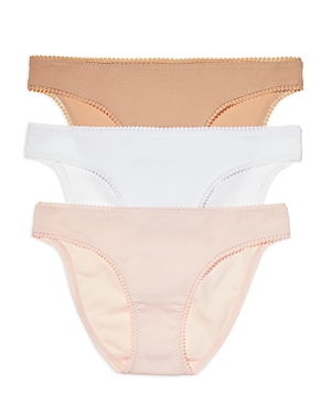 On Gossamer Cabana Cotton Blend Stretch Hip Bikinis, Set Of 3 In Blush/white/champagne