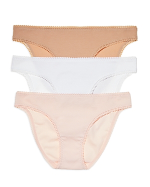 Shop On Gossamer Cabana Cotton Blend Stretch Hip Bikinis, Set Of 3 In Blush/white/champagne