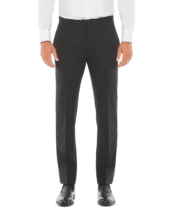 Armani Collezioni Emporio Armani Regular Fit Wool Blend Tuxedo Trousers In Solid Black