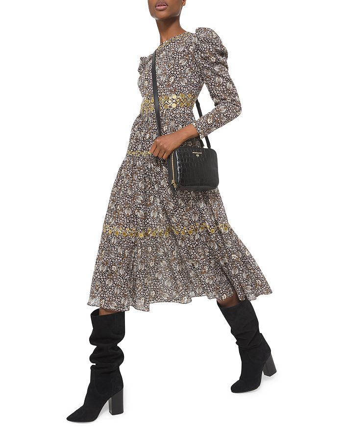Michael Michael Kors Embellished Printed Dress In Caramel | ModeSens