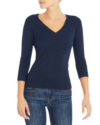 Three Dots Solid V-neck Tee In Deep Ocean