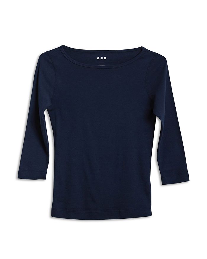 THREE DOTS THREE-QUARTER-SLEEVE COTTON TEE,AA4W033