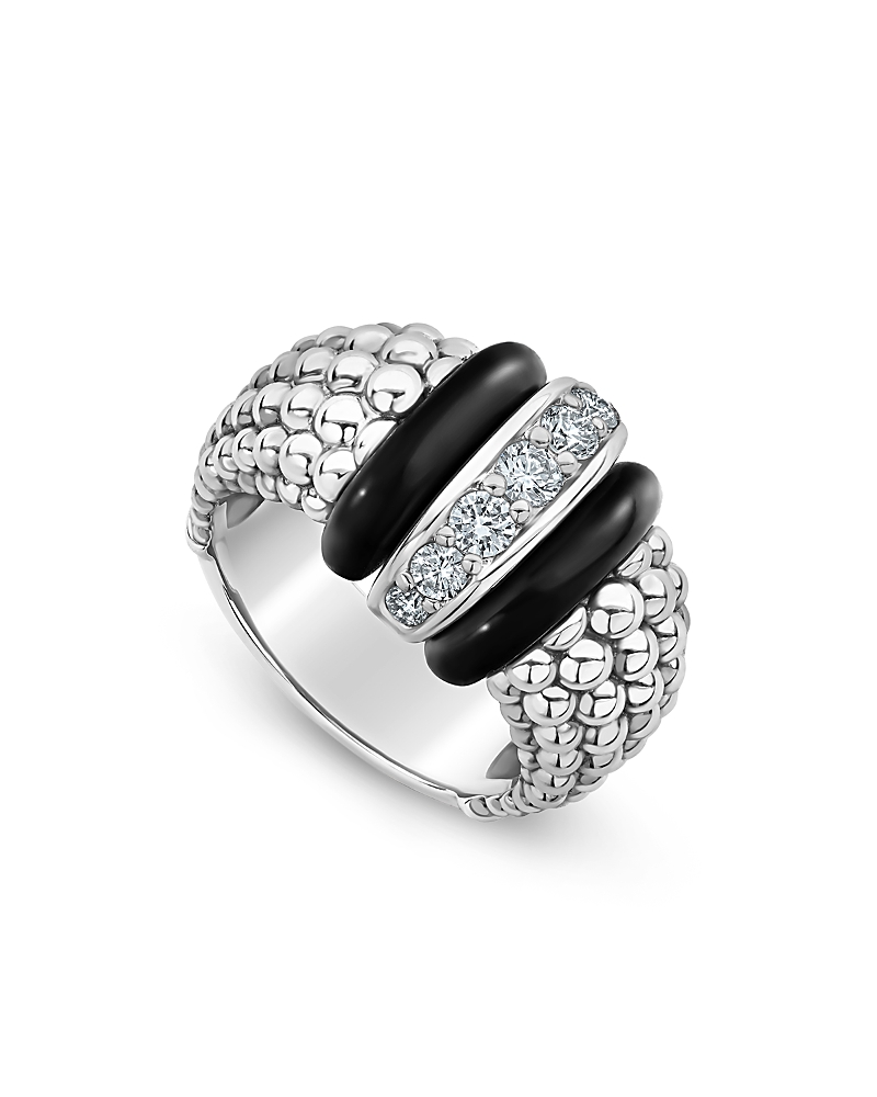 Lagos Sterling Silver Black Caviar Diamond & Ceramic Statement Ring