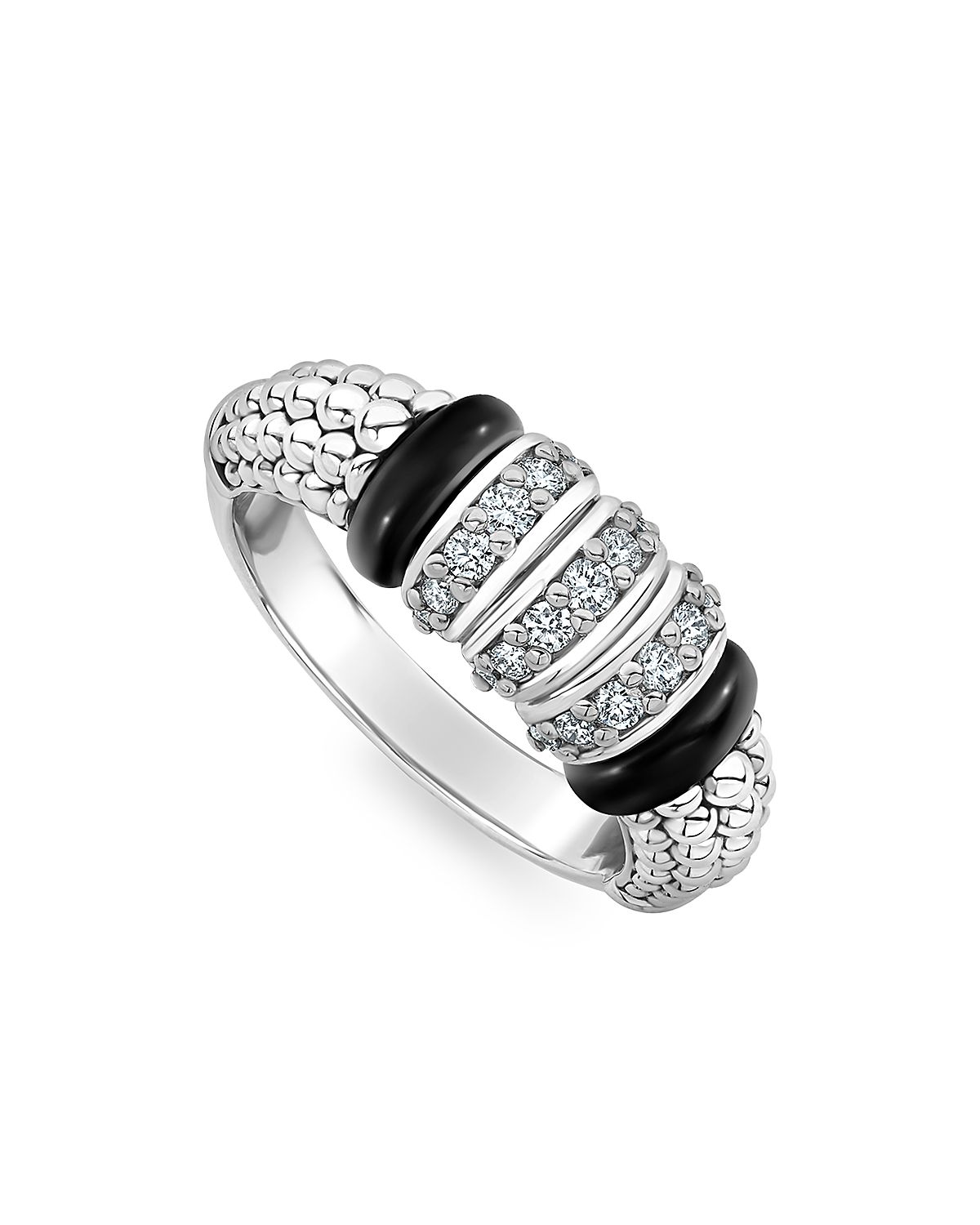 Lagos Sterling Silver Black Caviar Diamond & Black Ceramic Statement Ring