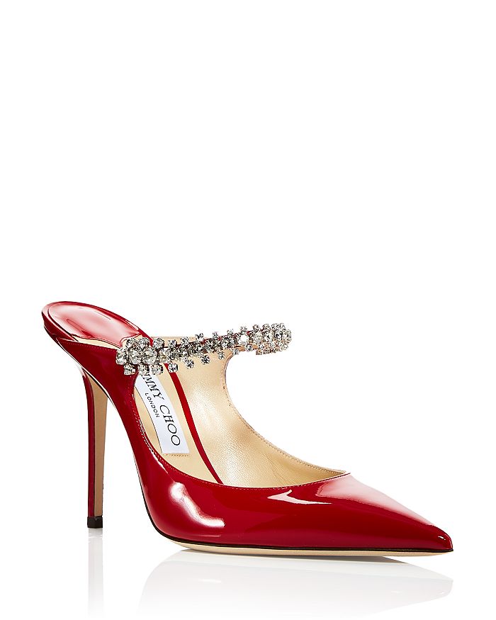 Jimmy Choo Women's Bing 100 Embellished High Heel Mules In Red Patent Leather