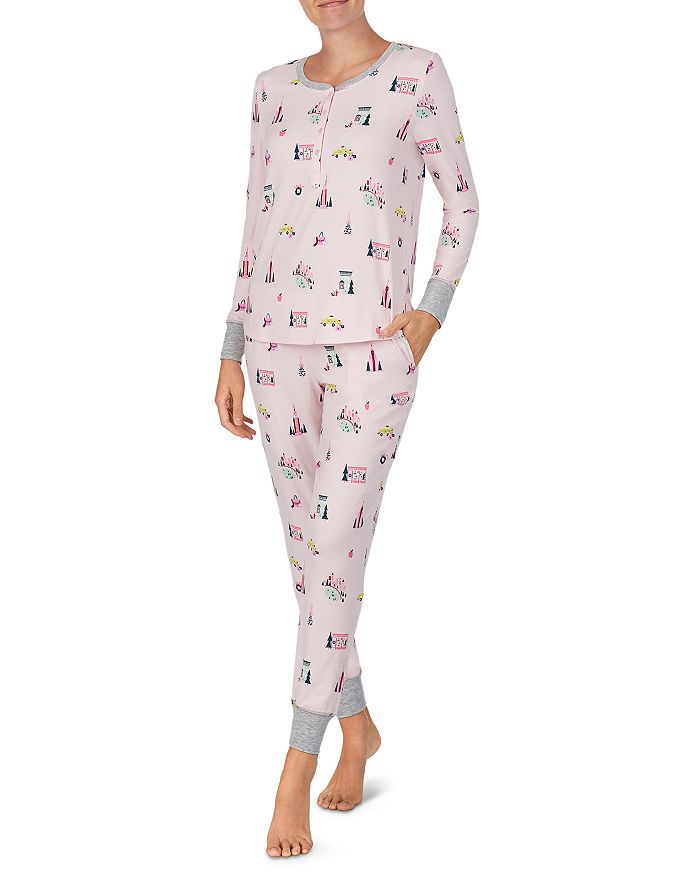 Kate Spade New York Printed Long Sleeve Pajama Set In Holiday Shopping