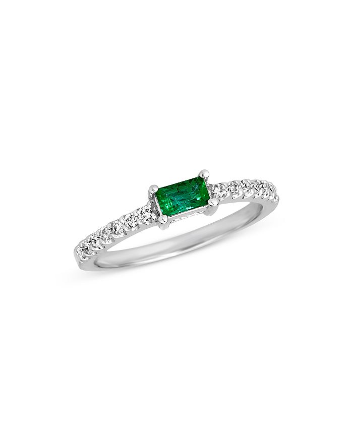 Bloomingdale's Emerald And Diamond Stack Ring In 14k White Gold - 100% Exclusive In Green/white