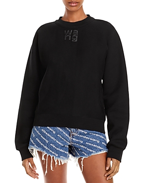 Alexander Wang T Essential Terry Crew Sweatshirt W/ Puff Paint Logo In Black
