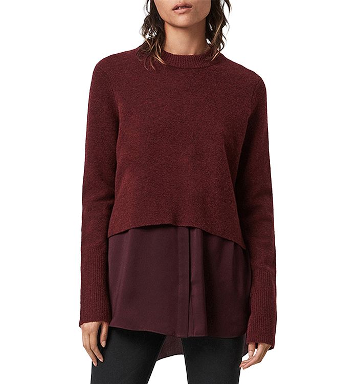Allsaints Tierney Layered-look Jumper In Shiraz Red