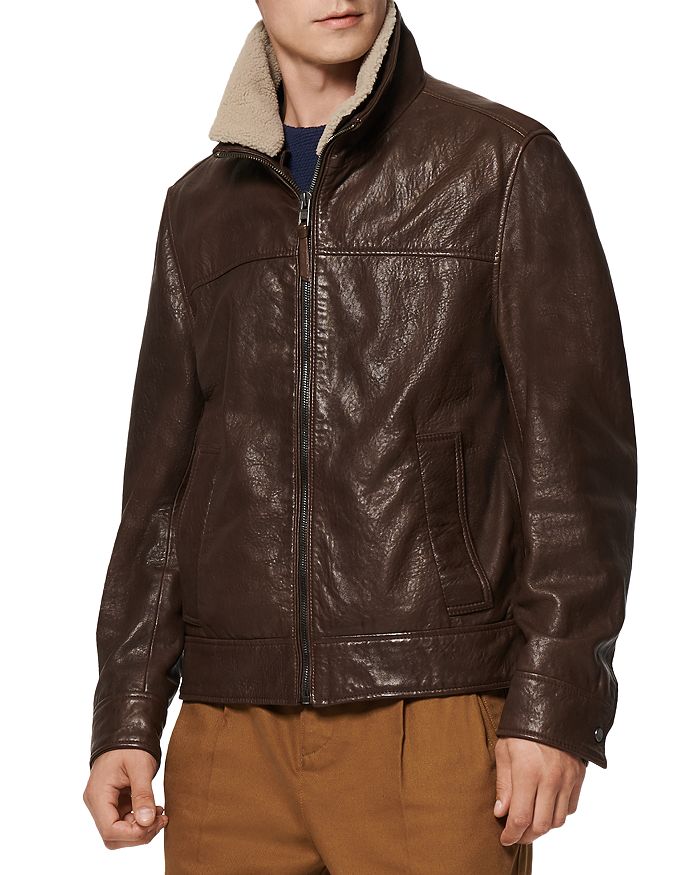 ANDREW MARC AUGUSTINE SHEARLING COLLAR LEATHER JACKET,AM0A2360