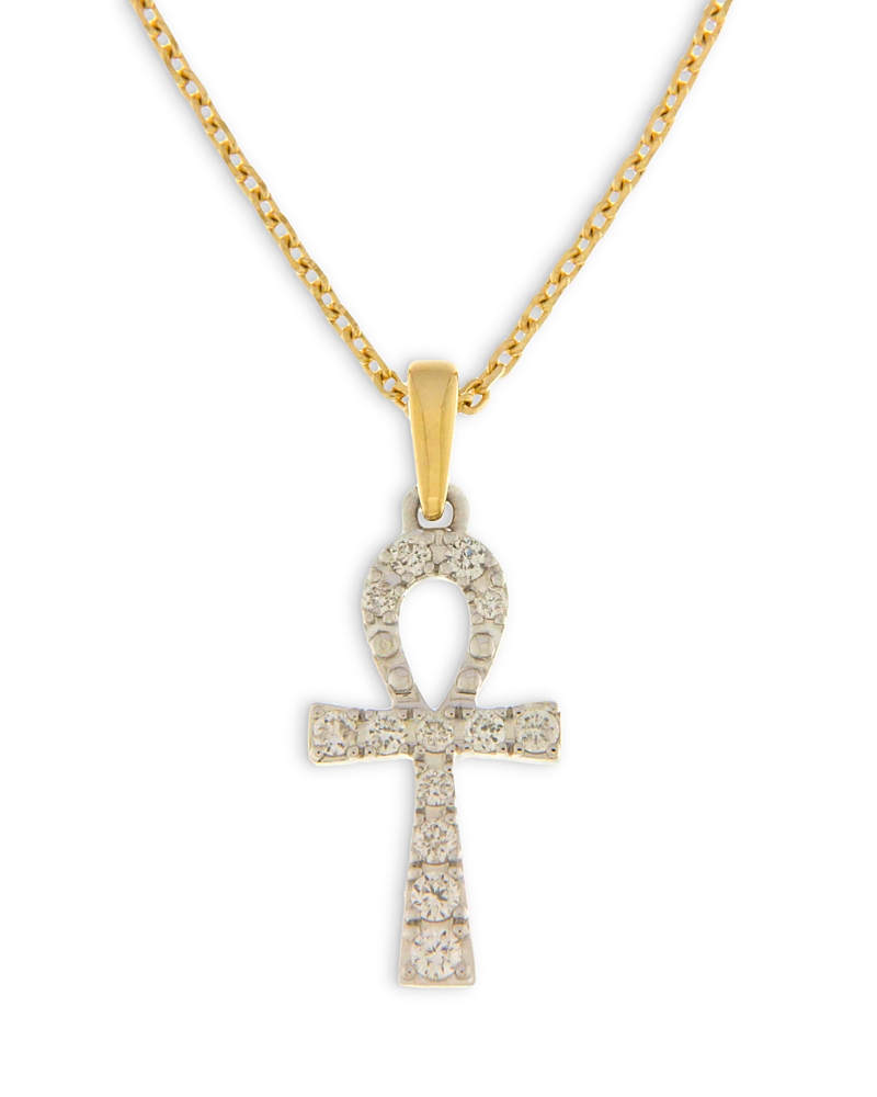 Bloomingdale's Fine Collection Diamond Ahnk Pendant Necklace in 14K White and Yellow Gold, 0.10 tcw