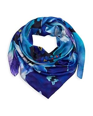 Echo Floral Silk Square Scarf In Navy