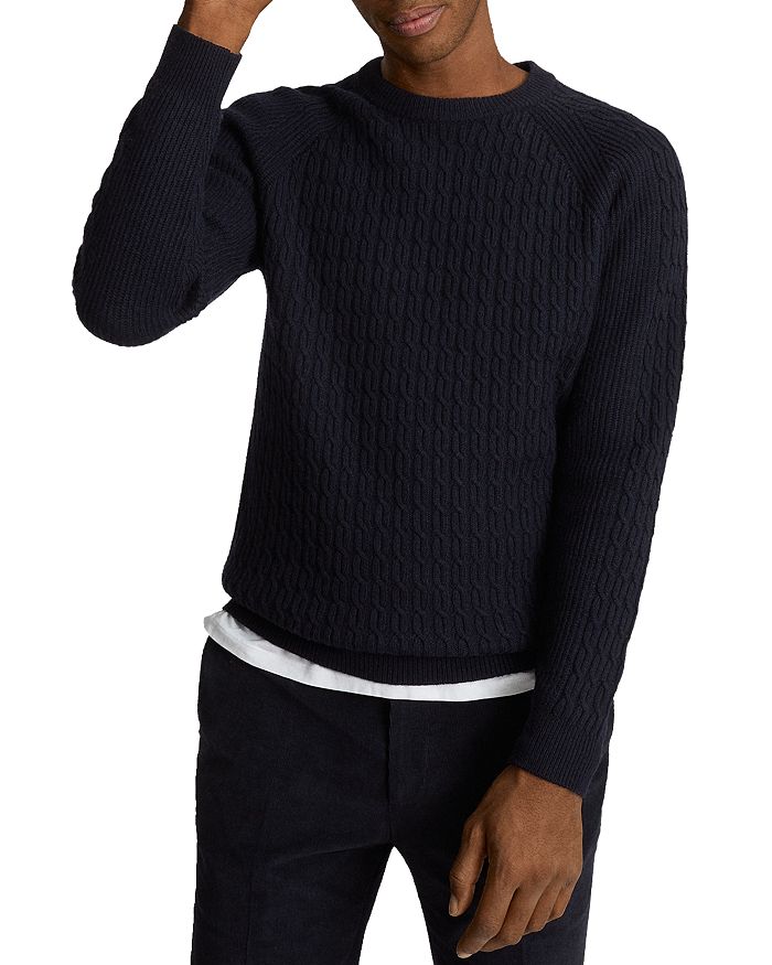Reiss Ripper Cable Knit Sweater In Navy