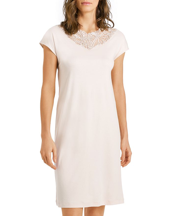 Hanro Madlen Lace-trim Cotton Nightgown In Pearl Rose
