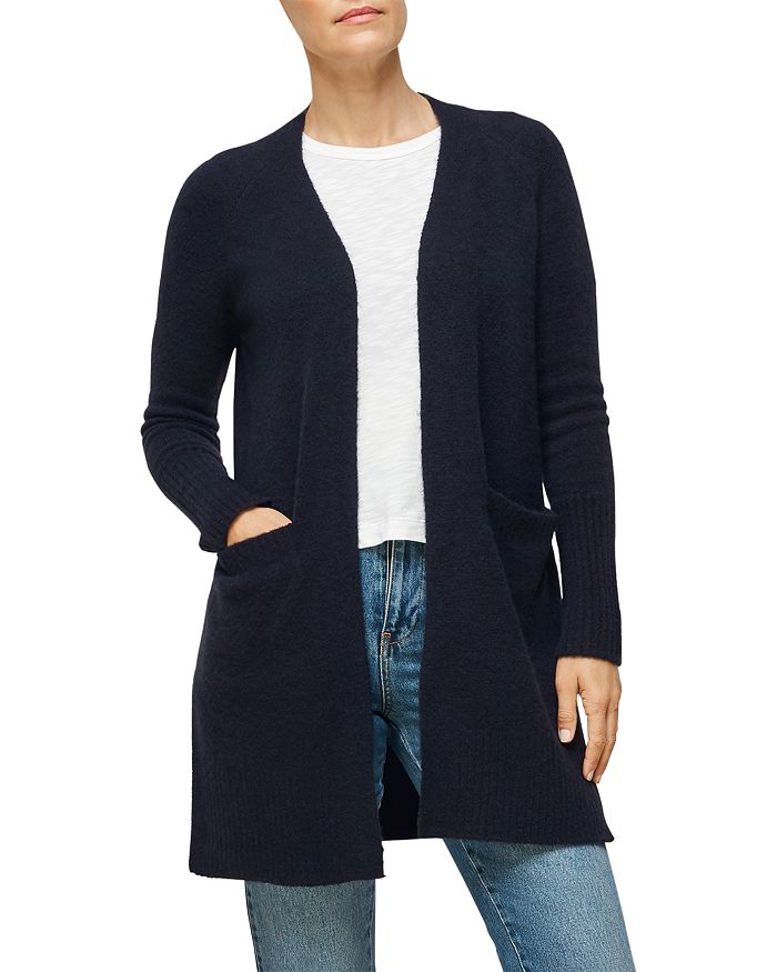 Whistles Lilly Long Line Wool Cardigan In Navy